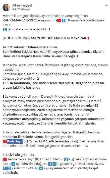 4 kanlı eylemin talimatını vermiş! 'Rodi Hayri' kod adlı terörist Mardin'de etkisiz hale getirildi