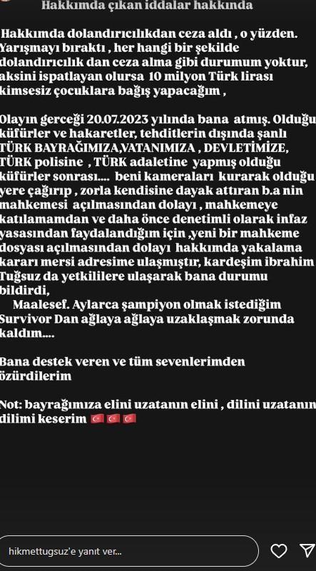 Survivor Hikmet Tuğsuz yarışmayı neden apar topar bıraktığını açıkladı
