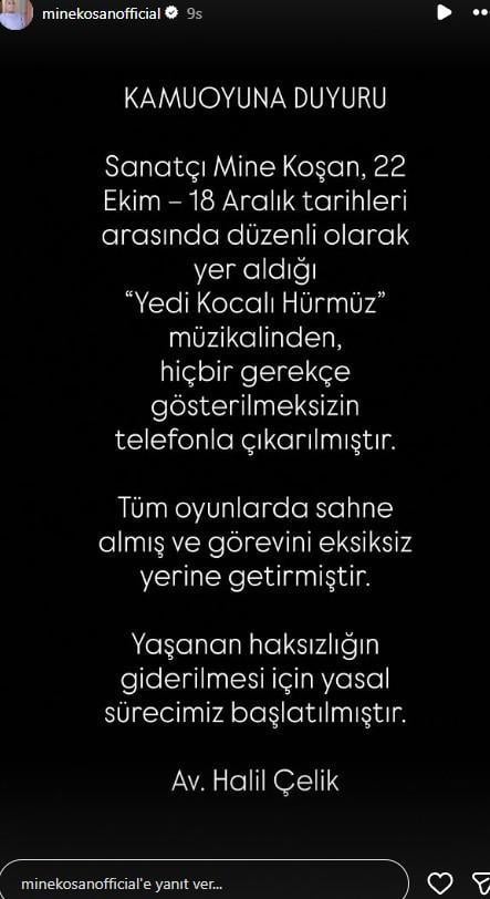 Sahne krizi büyüyor: Mine Koşan '7 Kocalı Hürmüz' müzikalinden çıkarılmasını yargıya taşıdı