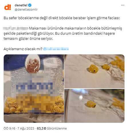 Ünlü markanın makarnasından böcek çıktı