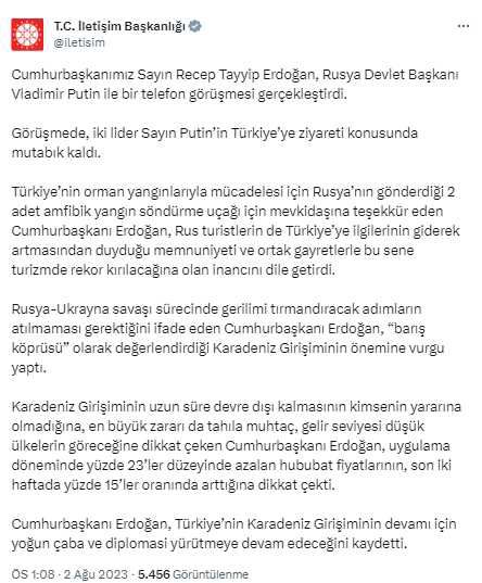 Cumhurbaşkanı Erdoğan ile Putin arasında kritik görüşme! Zirvenin ana gündem maddesi Tahıl Koridoru anlaşması