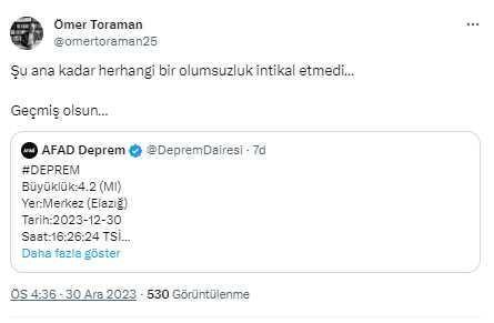 Elazığ'da 4.2 büyüklüğünde deprem meydana geldi