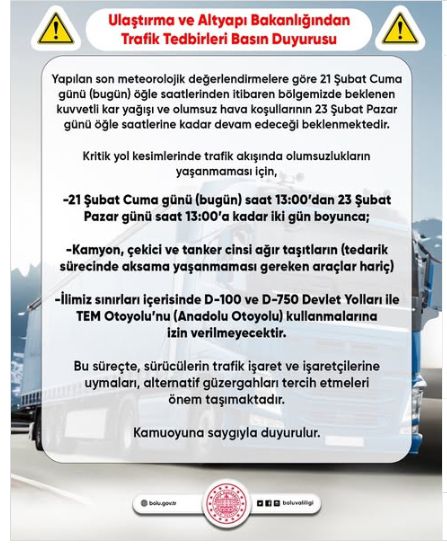 Bolu okullar tatil mi SON DAKİKA? 24 Şubat Pazar Bolu okul yok mu (Bolu Valiliği Açıklaması – KAR TATİLİ)?