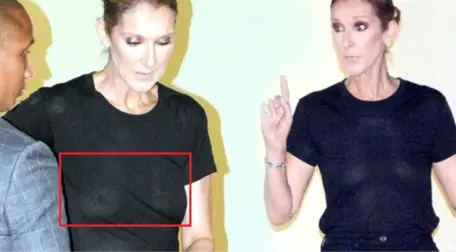 Yastan Çıkan Celine Dion'un Flaşlar Patlayınca Göğüs Uçları Belli Oldu