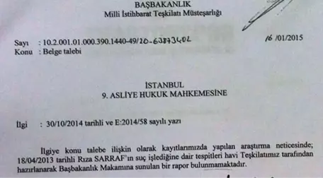 CHP'nin Zarrab İddialarıyla İlgili, MİT'in Verdiği Yanıtın Belgesi