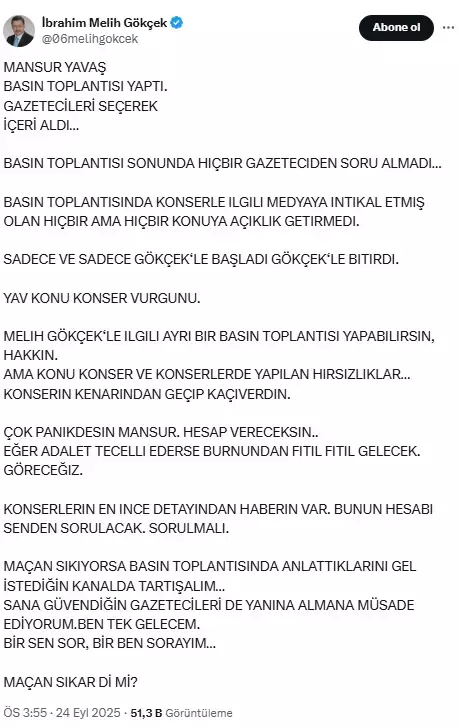 Gökçek ve Yavaş arasındaki konser harcamaları tartışması