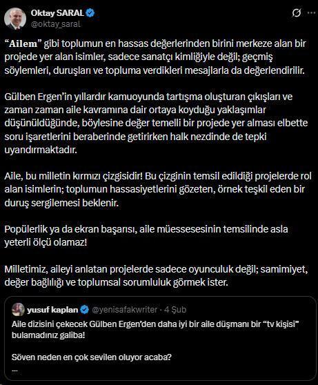 Cumhurbaşkanı Başdanışmanı Saral'dan Gülben Ergen'e sert tepki