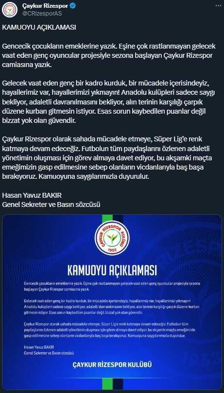 Rizespor'dan Galatasaray maçı sonrası jet hızında açıklama: Hayallerimizi yıkmayın