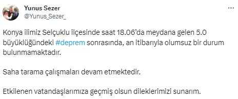 Son Dakika: Konya'da 5 büyüklüğünde deprem meydana geldi