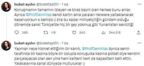 Buket Aydın ile Özgür Demirtaş sosyal medyada birbirine girdi
