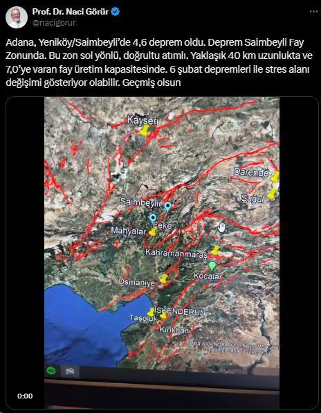Adana'daki 4.5'lik depremin ardından Naci Görür'den endişelendiren uyarı