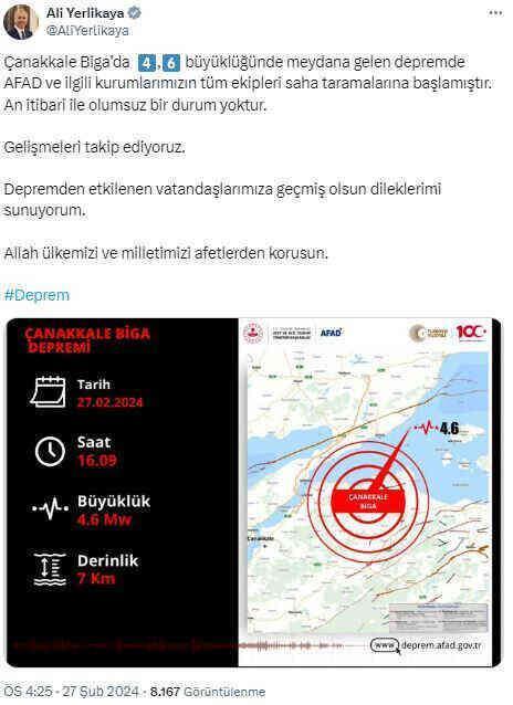 Çanakkale'deki deprem anı kameralara yansıdı