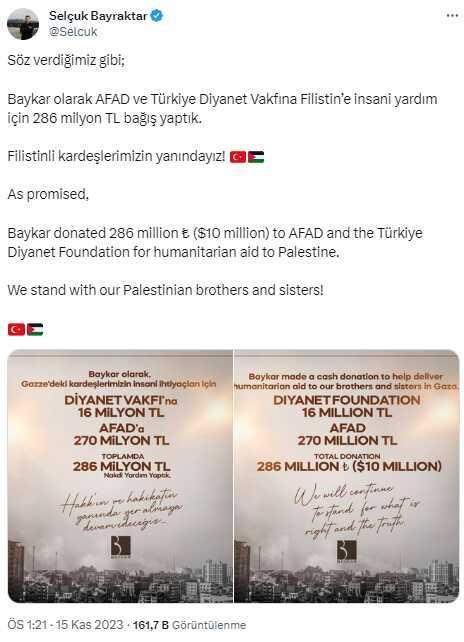 Baykar, Gazze'ye 286 Milyon Liralık İnsani Yardım Yaptı