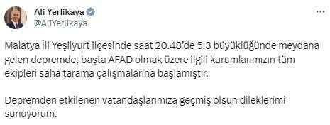 Son Dakika: Malatya'nın Yeşilyurt ilçesinde 5.3 büyüklüğünde deprem meydana geldi