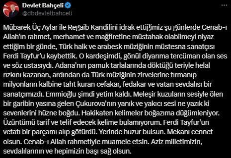 Siyasilerden Ferdi Tayfur için ardı ardına taziye mesajları