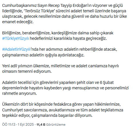 Adalet Bakanı Yılmaz Tunç'tan yeni adli yıl mesajı