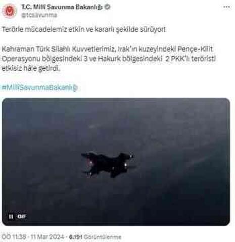 Irak'ın kuzeyinde 5 terörist etkisiz