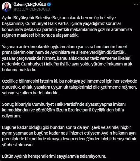 Özlem Çerçioğlu zehir zemberek sözlerle CHP'den istifa etti