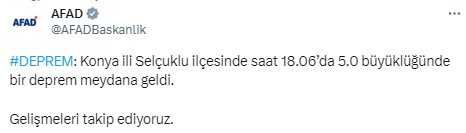 Son Dakika: Konya'da 5 büyüklüğünde deprem meydana geldi