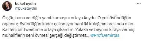Buket Aydın ile Özgür Demirtaş sosyal medyada birbirine girdi