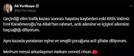 Trafik kazası geçiren eski Bitlis Valisi Erol Karaömeroğlu hayatını kaybetti