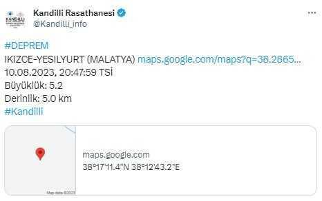 Son Dakika: Malatya'nın Yeşilyurt ilçesinde 5.3 büyüklüğünde deprem meydana geldi