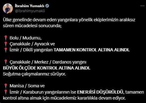 Çanakkale Merkez'de yangın kontrol altında