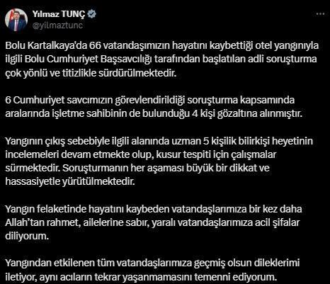 66 can kaybının olduğu otel yangınıyla ilgili 4 kişi gözaltına alındı