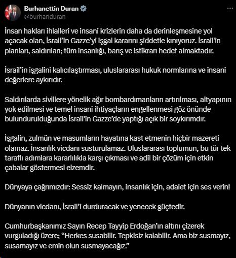 İletişim Başkanı Duran'dan İsrail'in Gazze'yi işgal planına sert tepki