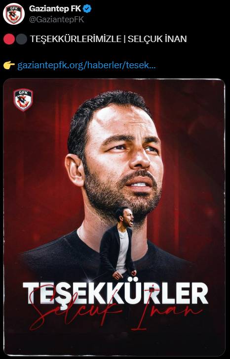 Gaziantep FK, Selçuk İnan ile yollarını ayırdı