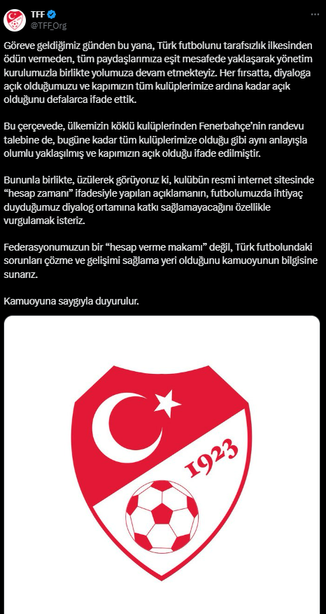 Türk futbolu fokut fokur kaynıyor! TFF'den Fenerbahçe'nin 'Hesap zamanı' sözlerine tepki