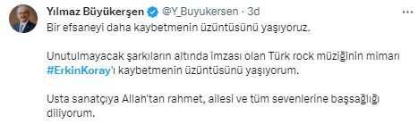 Siyaset ve sanat camiasından peş peşe 'Erkin Koray' mesajları