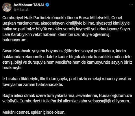 Eski CHP'li milletvekili Lale Karabıyık hayatını kaybetti