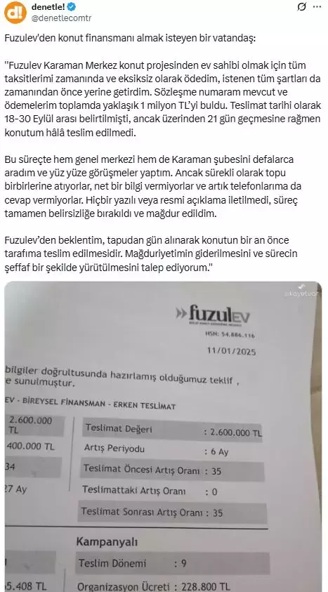 Karaman'da teslim edilmeyen konut nedeniyle mağduriyet
