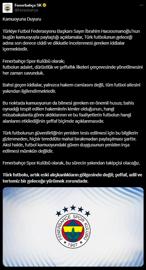 Süper Lig devlerinden bahis skandalı sonrası ilk açıklama