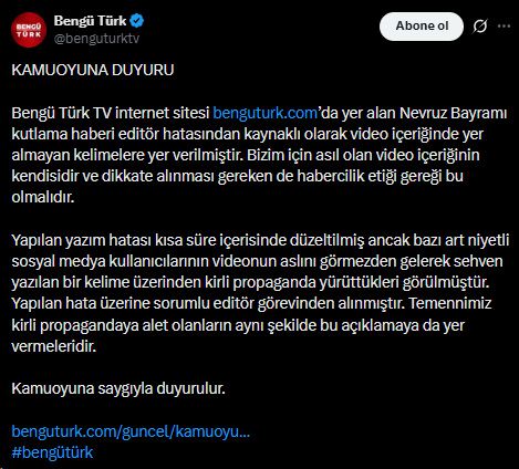 Bah&ccedil;eli'nin ifadeleri yanlış servis edildi, edit&ouml;r&uuml;n işine son verildi