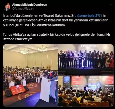 Büyükelçi Ahmet Misbah Demircan'dan WCI Forumu'nda stratejik Tunus vurgusu