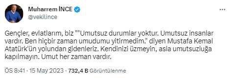 Muharrem İnce seçim sonuçlarının ardından sessizliğini bozdu: Umut her zaman vardır
