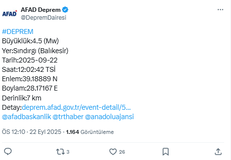 Balıkesir'in Sındırgı ilçesinde korkutan deprem