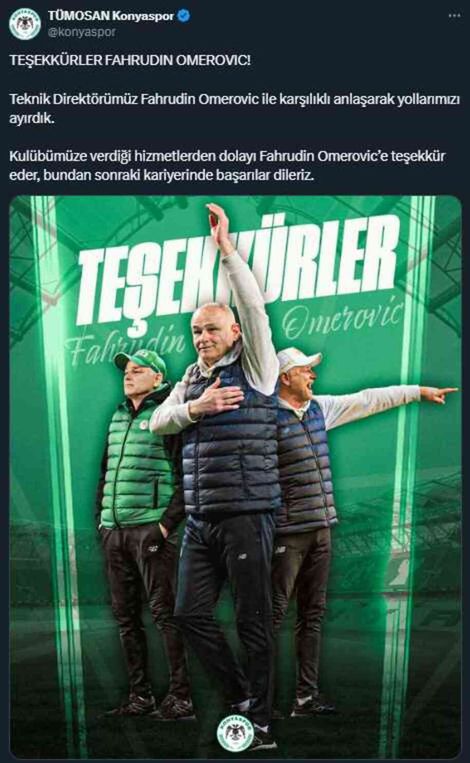 Konyaspor'da teknik direktör Fahrudin Ömerovic ile yollar ayrıldı