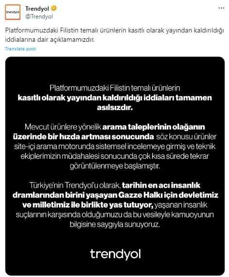 Trendyol Filistin temalı ürünleri satıştan kaldırdı mı? Trendyol'dan iddialara yönelik açıklama geldi!