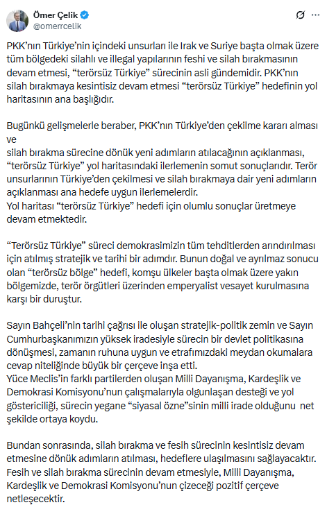 AK Parti'den PKK'nın Türkiye'den çekilmesine ilk yorum