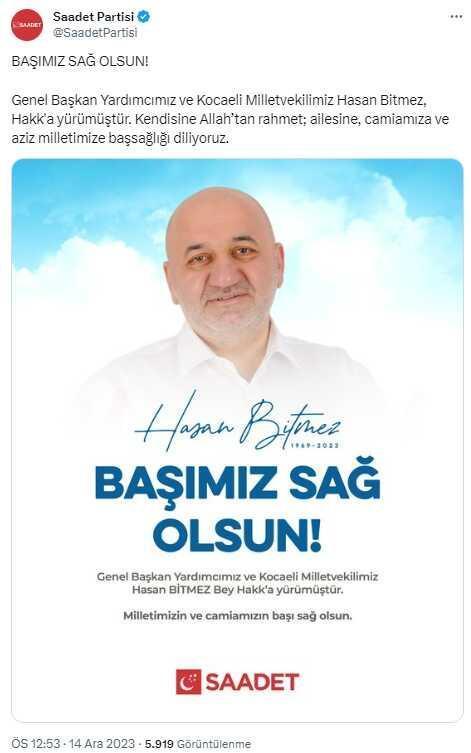 Meclis kürsüsünde kalp krizi geçiren Saadet Partisi Milletvekili Hasan Bitmez hayatını kaybetti