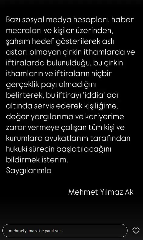 Mehmet Yılmaz Ak'tan taciz iddialarına yanıt: İftira ve asılsız