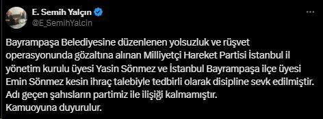 Bayrampaşa Belediyesi operasyonunda gözaltına alınan MHP'li 2 isim için ihraç talebi