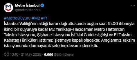 İstanbul'da saat 15.00'ten itibaren bazı metro istasyonları kapatılacak