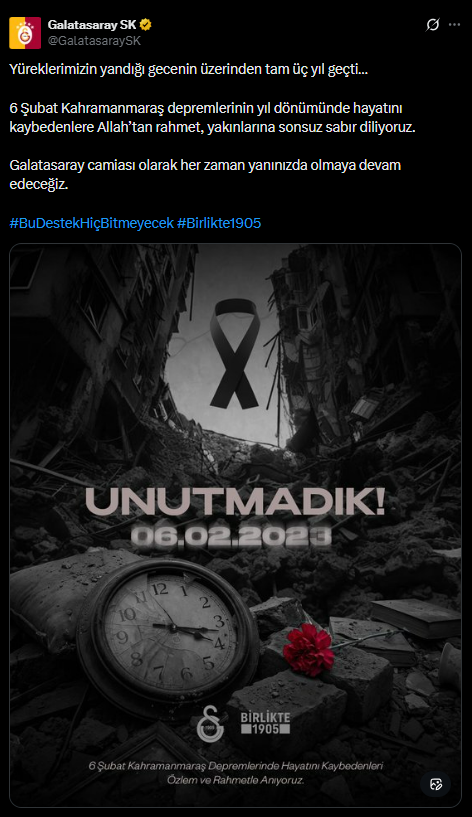 TFF ve spor kulüpleri, 6 Şubat depremlerinde hayatını kaybedenleri andı