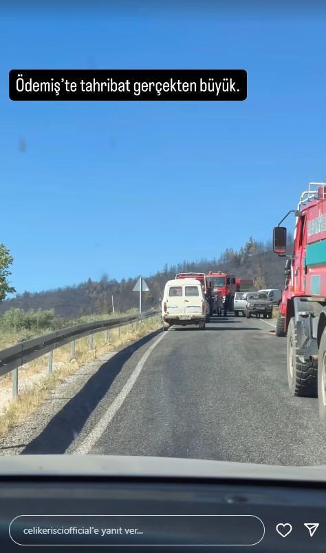 Yangın bölgesine arazi aracıyla giden Çelik, son durumu paylaştı