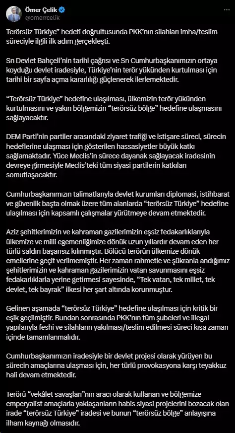AK Parti'den terör örgütü PKK'nın silah bırakmasıyla ilgili açıklama
