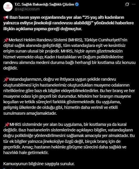 Sağlık Bakanlığı'ndan Jinekoloji Randevusu Açıklaması